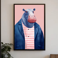 Whimsical Hippo in Fashionable Attire Animal Poster PosterGoat