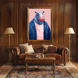 Whimsical Hippo in Fashionable Attire Animal Poster PosterGoat