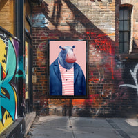 Whimsical Hippo in Fashionable Attire Animal Poster PosterGoat
