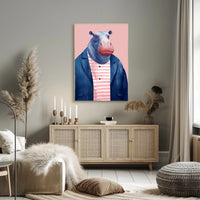 Whimsical Hippo in Fashionable Attire Animal Poster PosterGoat