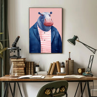 Whimsical Hippo in Fashionable Attire Animal Poster PosterGoat