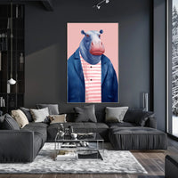 Whimsical Hippo in Fashionable Attire Animal Poster PosterGoat
