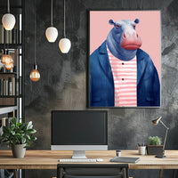 Whimsical Hippo in Fashionable Attire Animal Poster PosterGoat