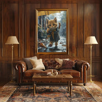 Whimsical Kitten in Rainy Autumn Scene Animal Poster PosterGoat