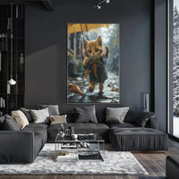 Whimsical Kitten in Rainy Autumn Scene Animal Poster PosterGoat