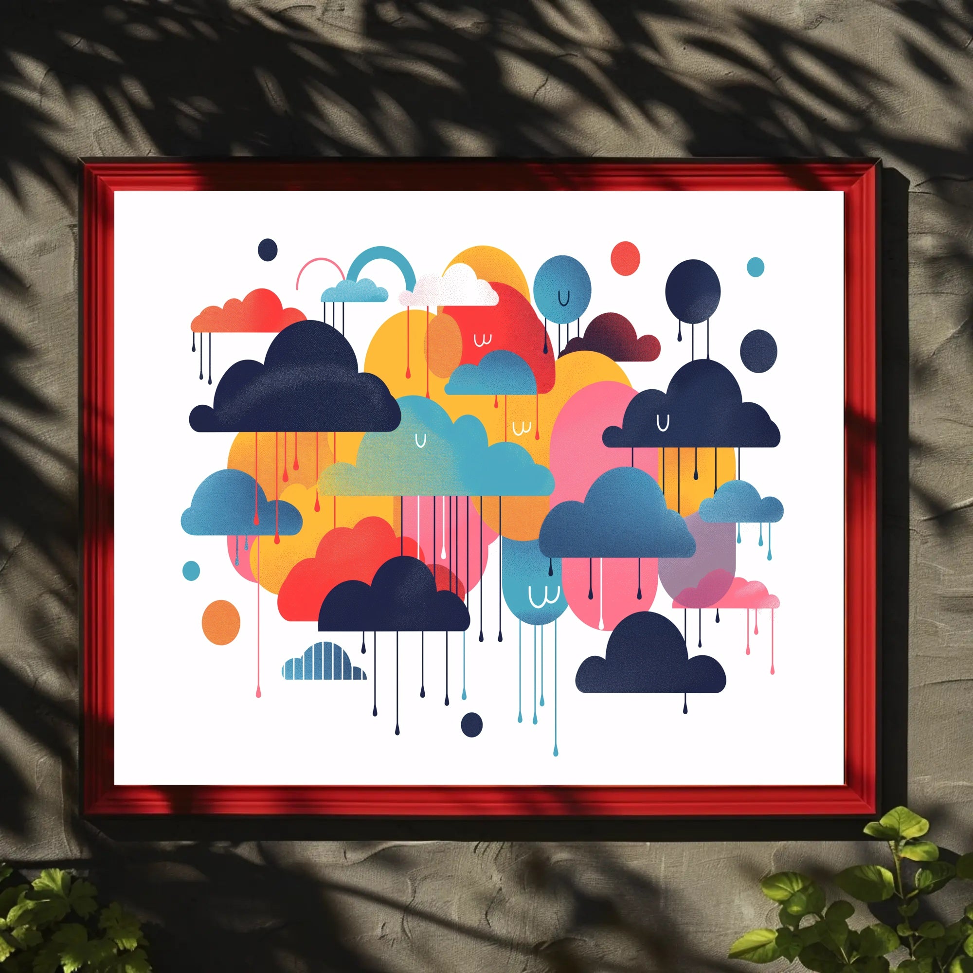 Whimsical Multicolored Clouds Abstract Artistic Poster PosterGoat