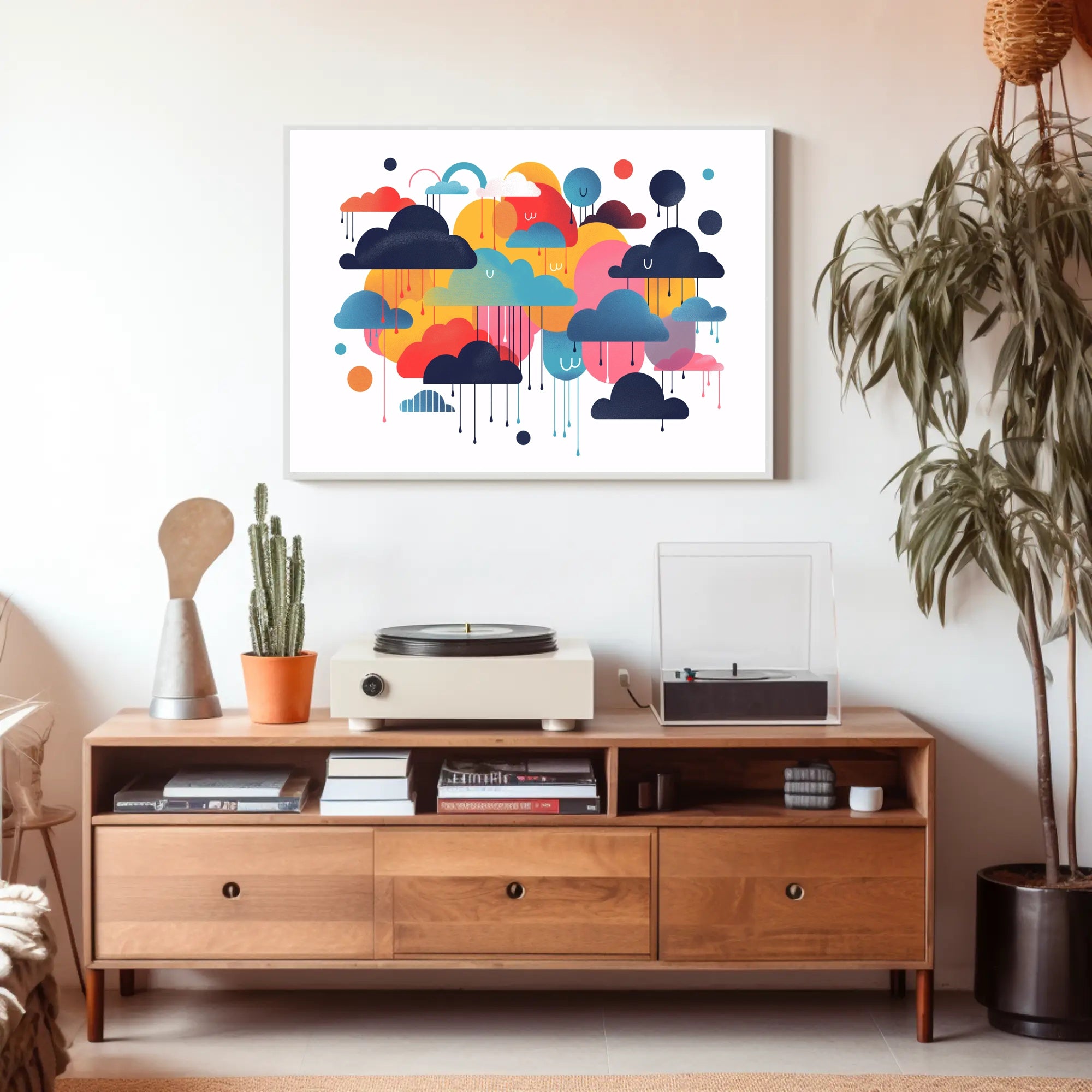 Whimsical Multicolored Clouds Abstract Artistic Poster PosterGoat