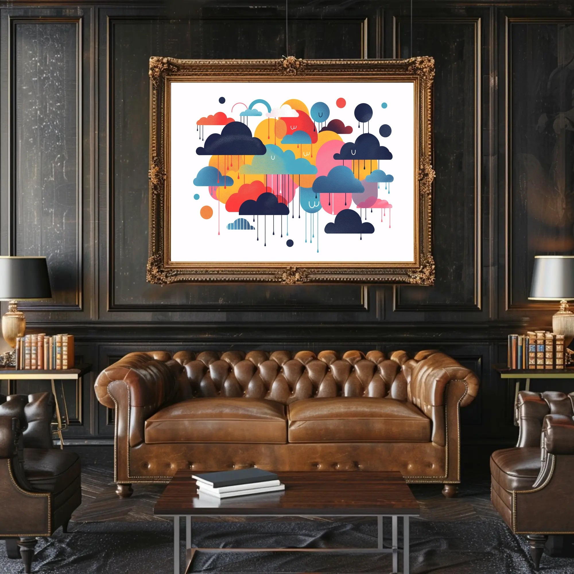 Whimsical Multicolored Clouds Abstract Artistic Poster PosterGoat