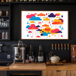 Whimsical Multicolored Clouds Raindrops Abstract Artistic Poster PosterGoat