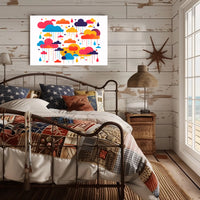 Whimsical Multicolored Clouds Raindrops Abstract Artistic Poster PosterGoat