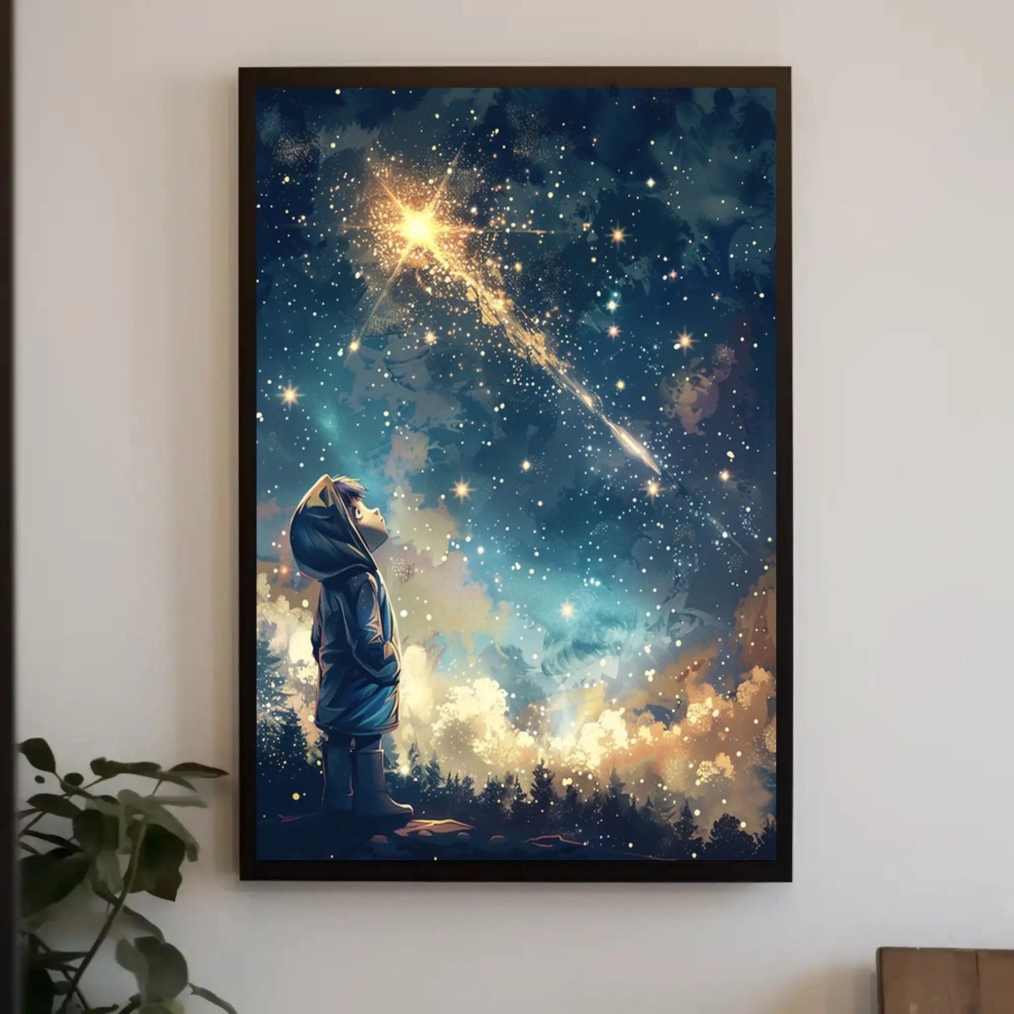 Whimsical Night Sky Adventure Artistic Poster PosterGoat