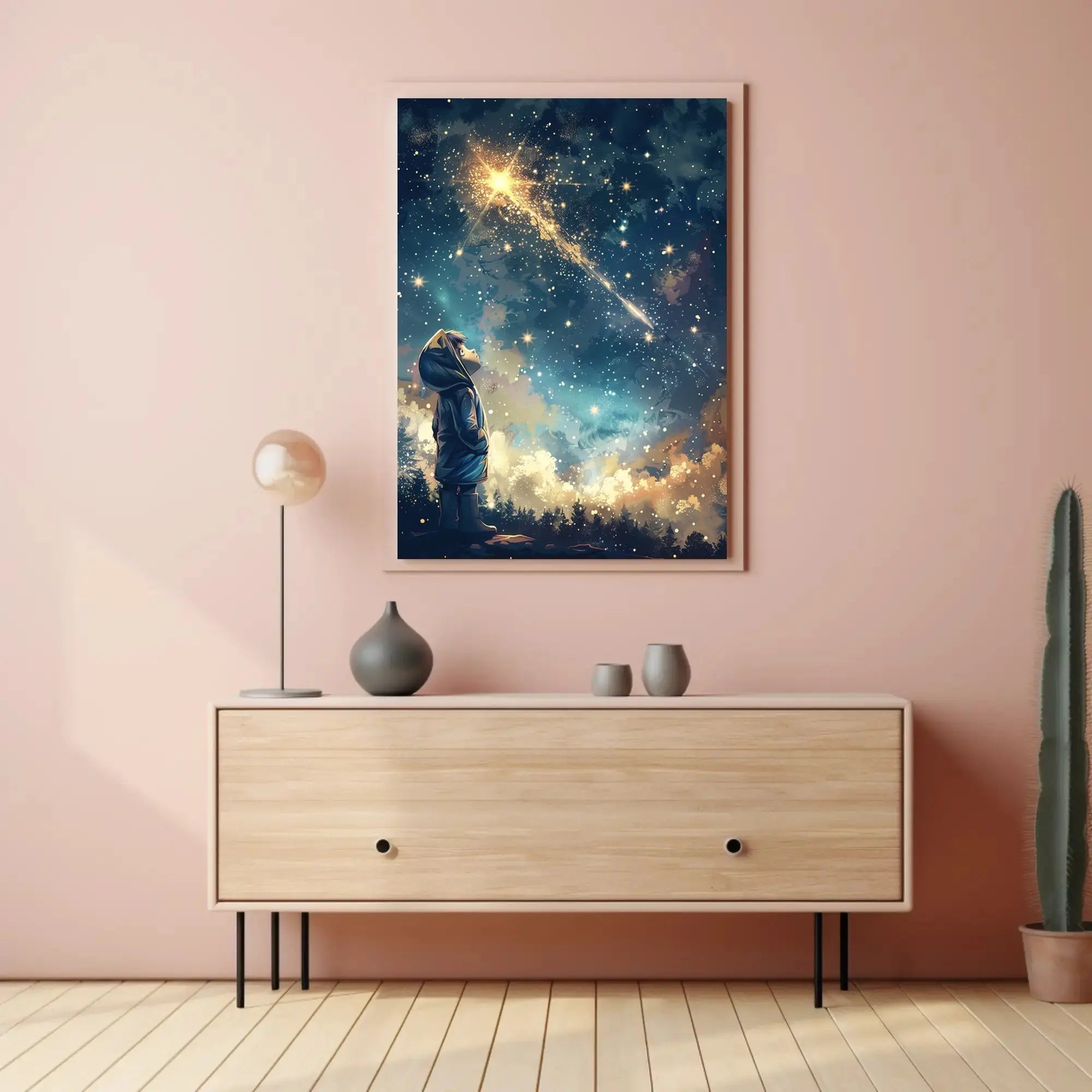 Whimsical Night Sky Adventure Artistic Poster PosterGoat