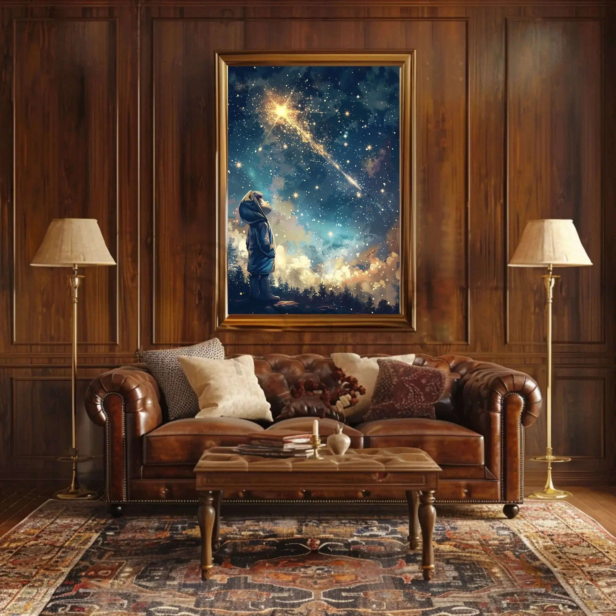 Whimsical Night Sky Adventure Artistic Poster PosterGoat
