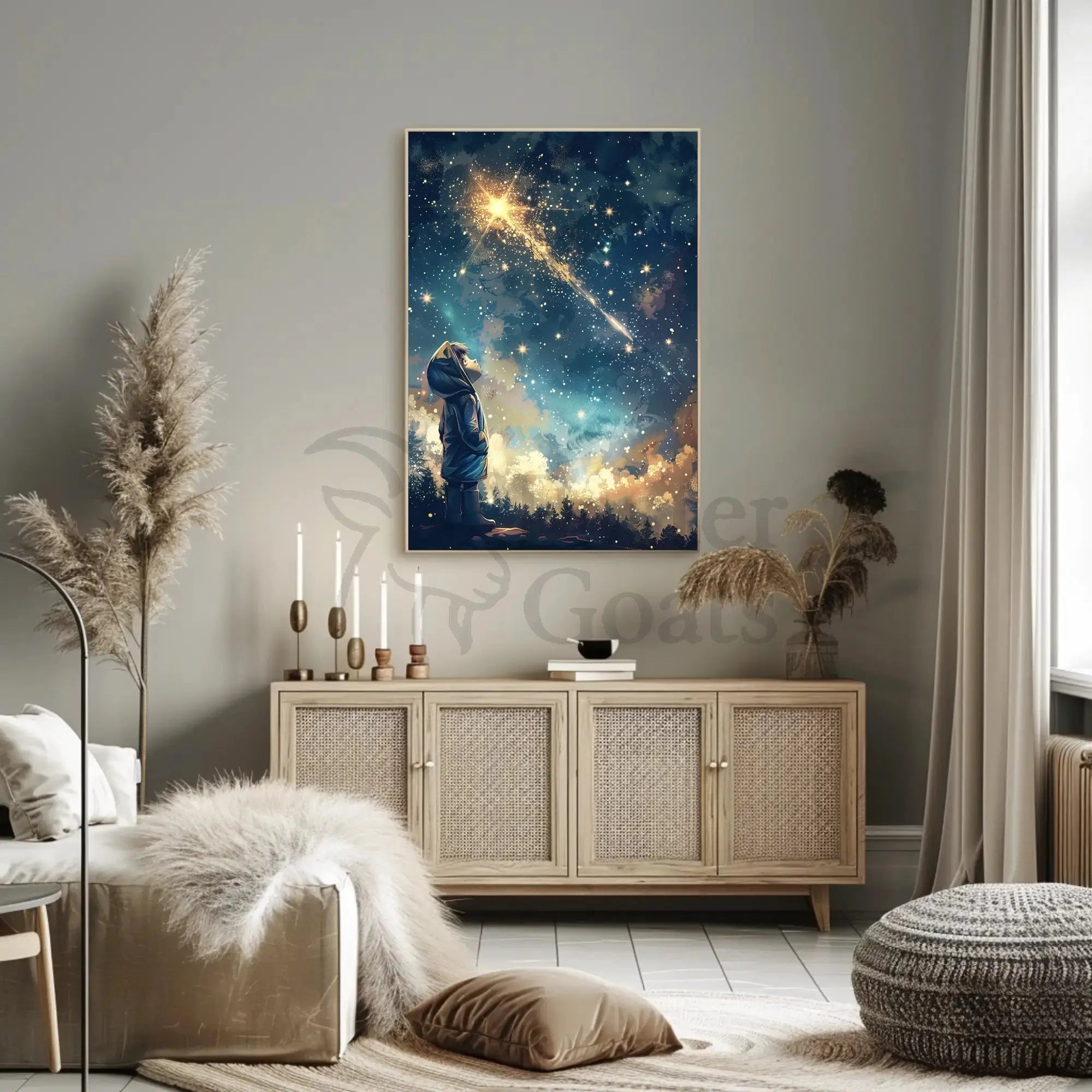 Whimsical Night Sky Adventure Artistic Poster PosterGoat