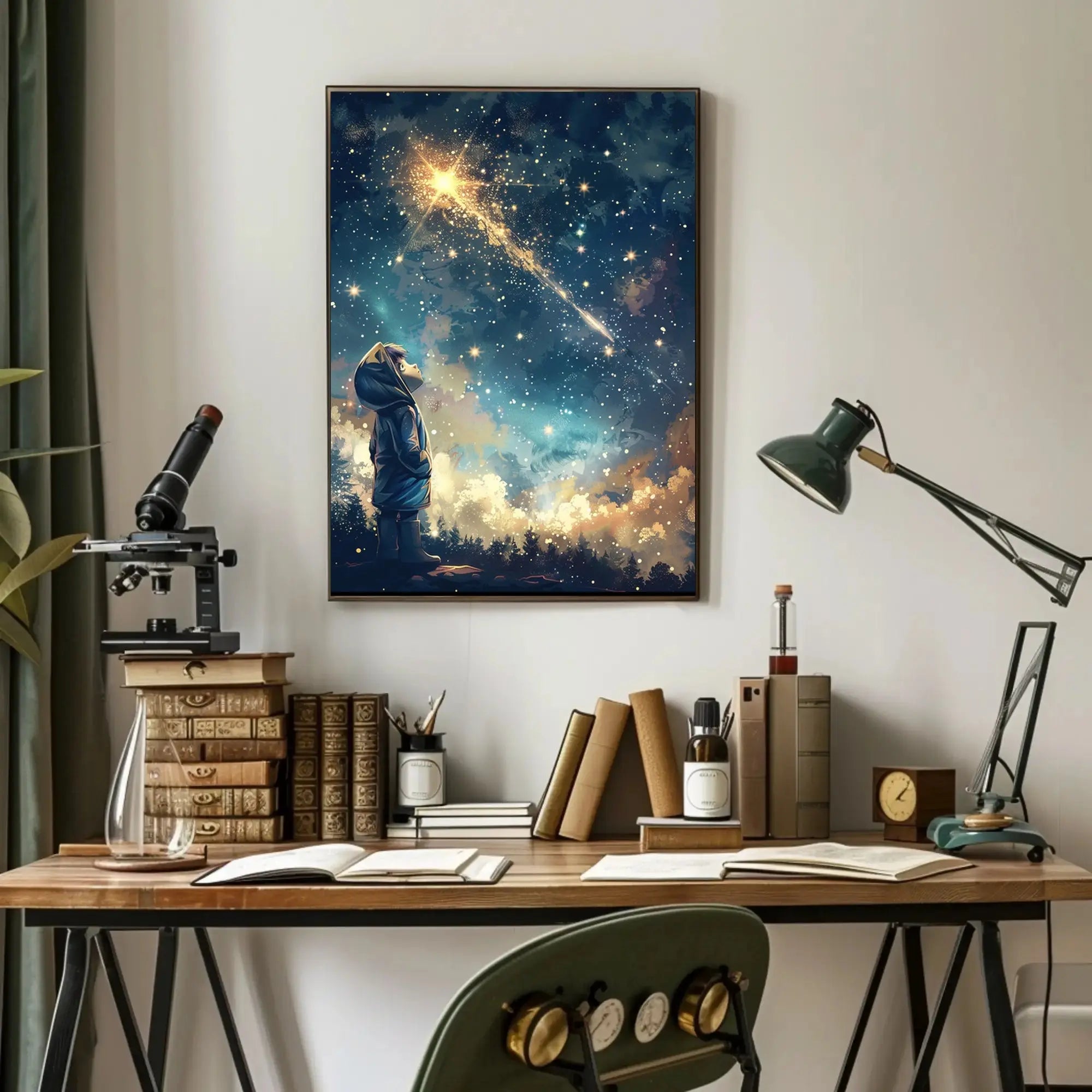 Whimsical Night Sky Adventure Artistic Poster PosterGoat