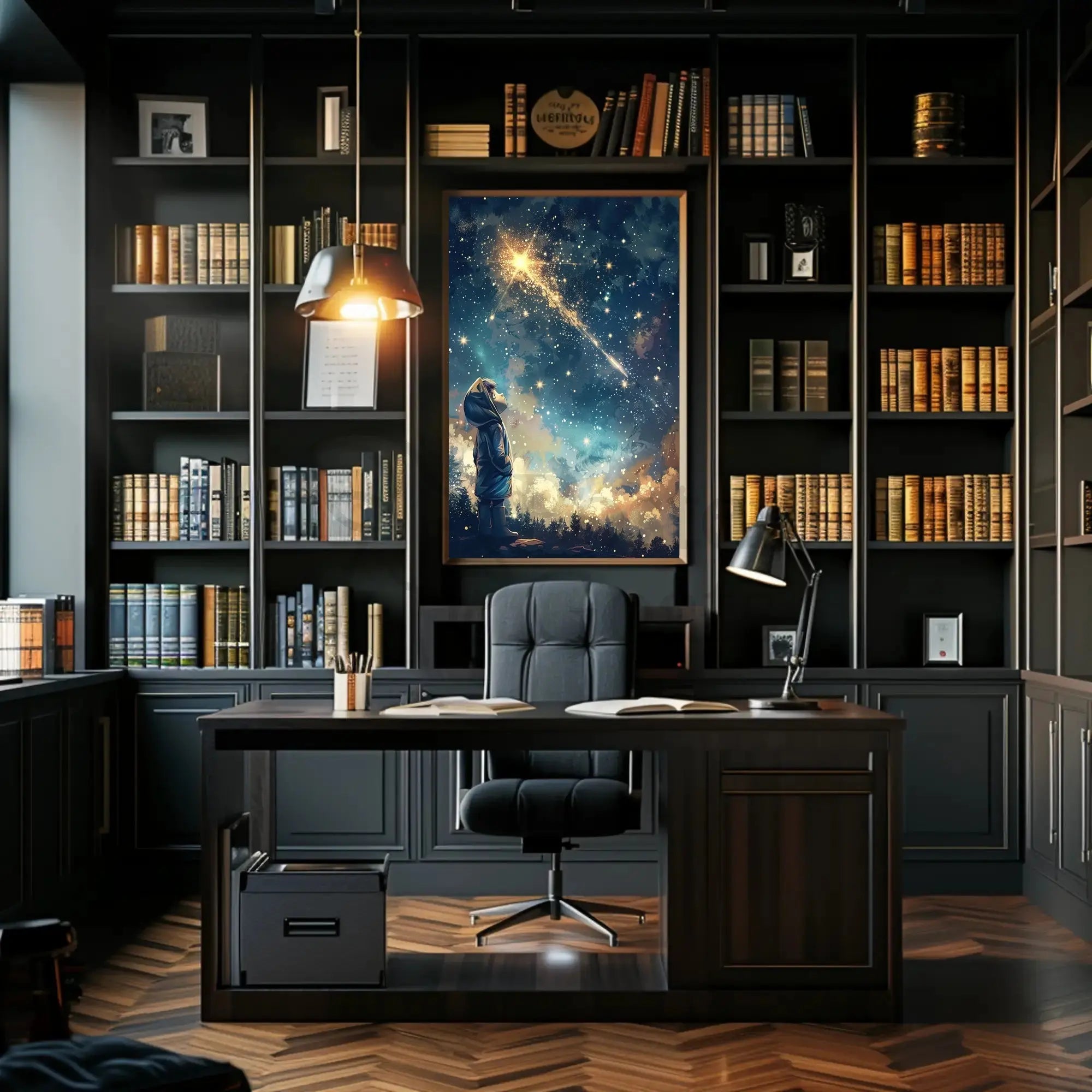 Whimsical Night Sky Adventure Artistic Poster PosterGoat