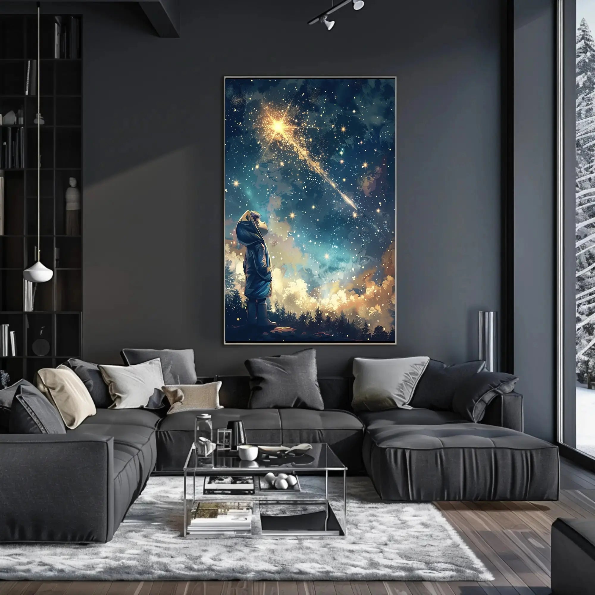 Whimsical Night Sky Adventure Artistic Poster PosterGoat
