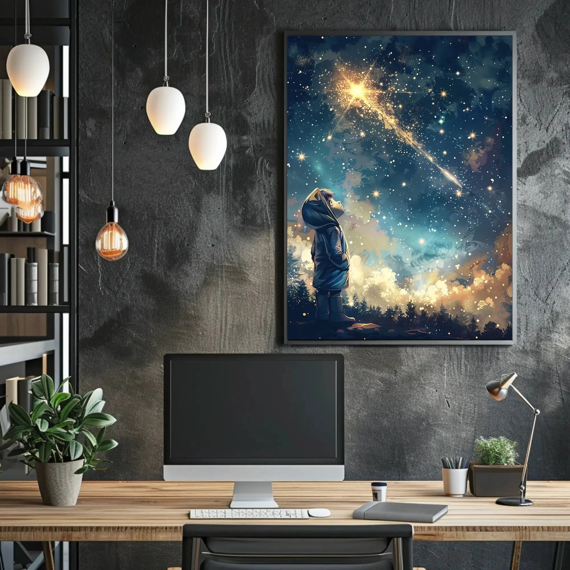 Whimsical Night Sky Adventure Artistic Poster PosterGoat