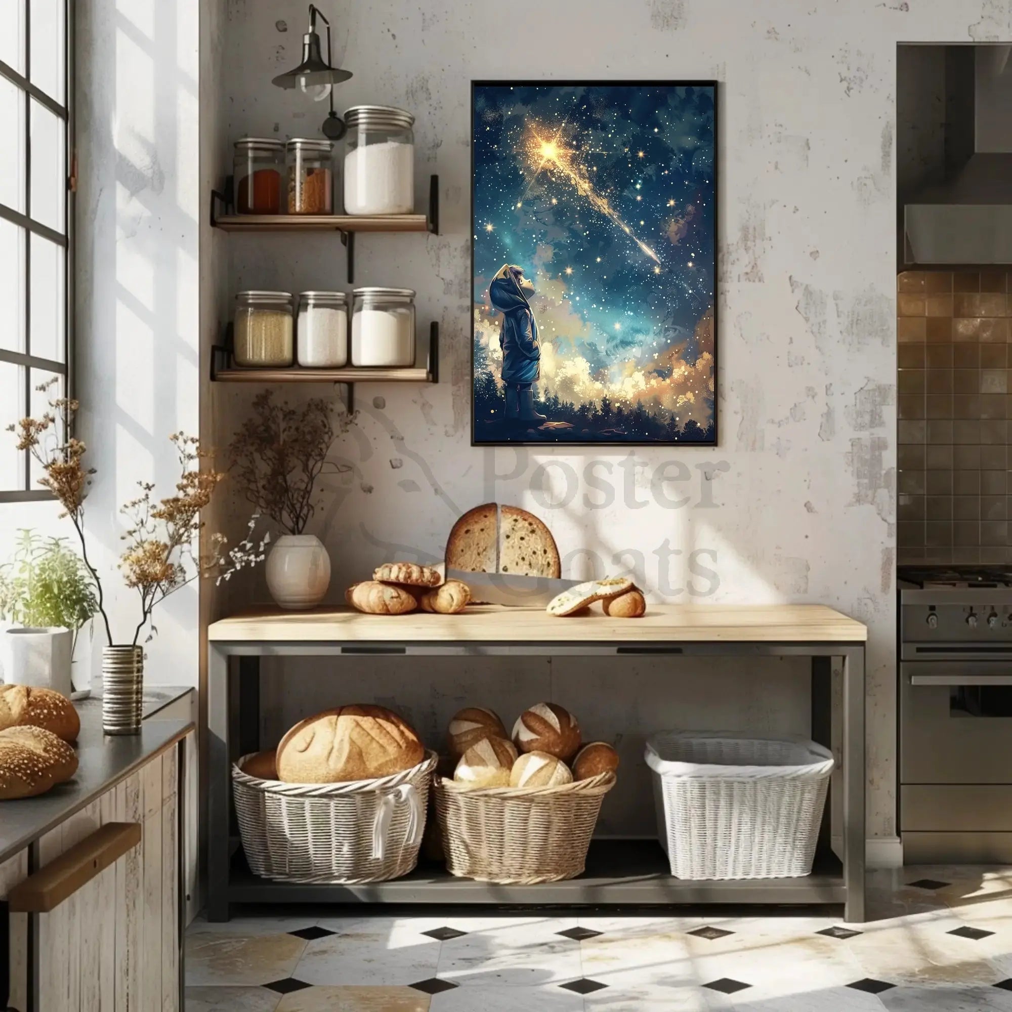 Whimsical Night Sky Adventure Artistic Poster PosterGoat