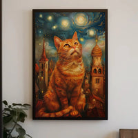 Whimsical Orange Cat Cityscape Art Print Poster PosterGoat