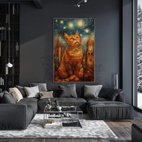 Whimsical Orange Cat Cityscape Art Print Poster PosterGoat