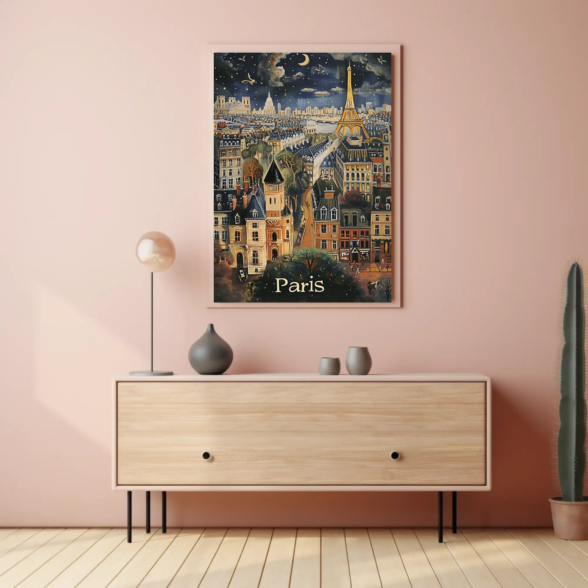 Whimsical Paris Nightscape: Enchanting Travel Poster PosterGoat