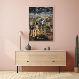 Whimsical Paris Nightscape: Enchanting Travel Poster PosterGoat