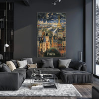 Whimsical Paris Nightscape: Enchanting Travel Poster PosterGoat