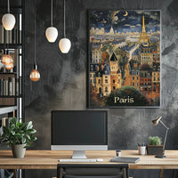 Whimsical Paris Nightscape: Enchanting Travel Poster PosterGoat