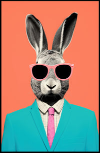 Whimsical Rabbit in Teal: Pop Culture Poster PosterGoat