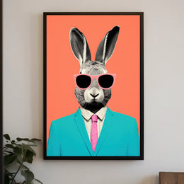 Whimsical Rabbit in Teal: Pop Culture Poster PosterGoat