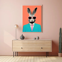 Whimsical Rabbit in Teal: Pop Culture Poster PosterGoat