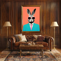 Whimsical Rabbit in Teal: Pop Culture Poster PosterGoat
