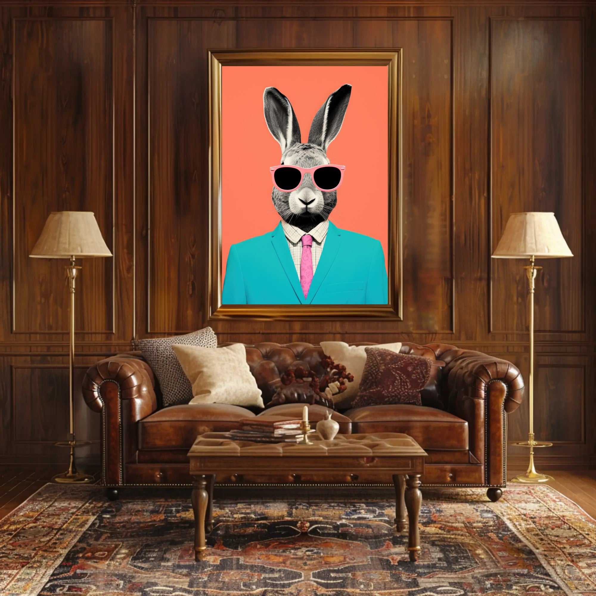 Whimsical Rabbit in Teal: Pop Culture Poster PosterGoat