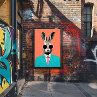 Whimsical Rabbit in Teal: Pop Culture Poster PosterGoat