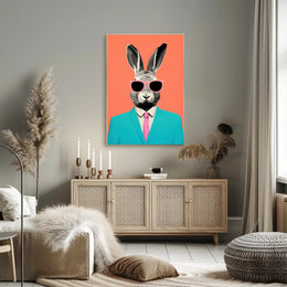 Whimsical Rabbit in Teal: Pop Culture Poster PosterGoat