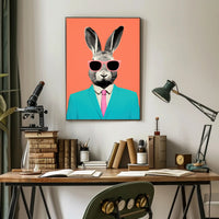 Whimsical Rabbit in Teal: Pop Culture Poster PosterGoat