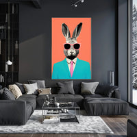 Whimsical Rabbit in Teal: Pop Culture Poster PosterGoat