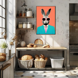 Whimsical Rabbit in Teal: Pop Culture Poster PosterGoat