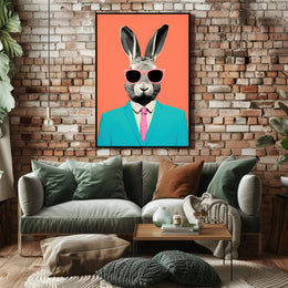 Whimsical Rabbit in Teal: Pop Culture Poster PosterGoat