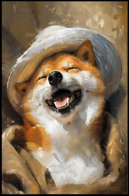 Whimsical Shiba Inu Dog in Hat Art Poster PosterGoat