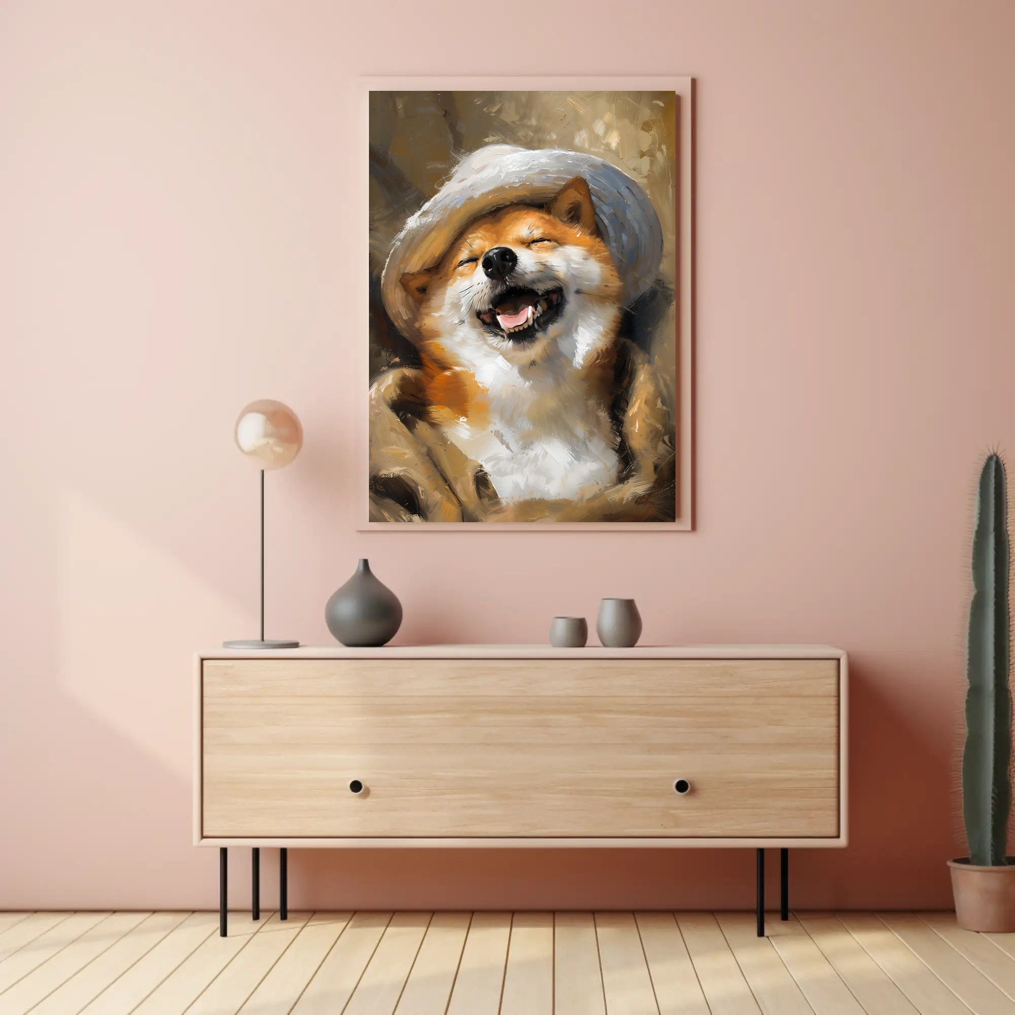 Whimsical Shiba Inu Dog in Hat Art Poster PosterGoat