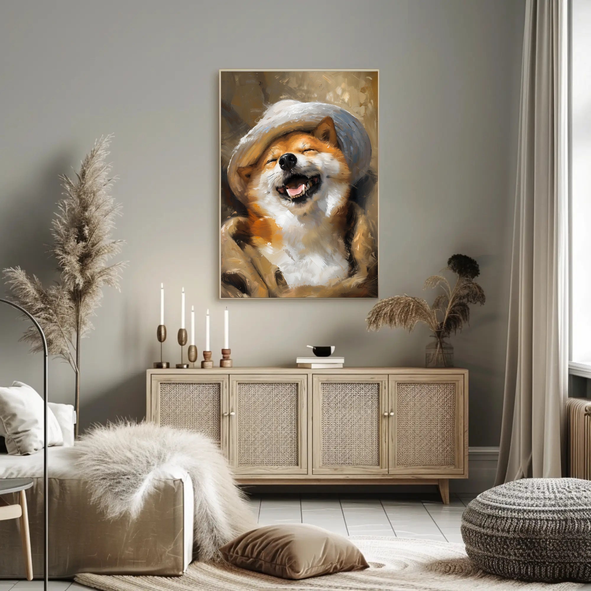 Whimsical Shiba Inu Dog in Hat Art Poster PosterGoat