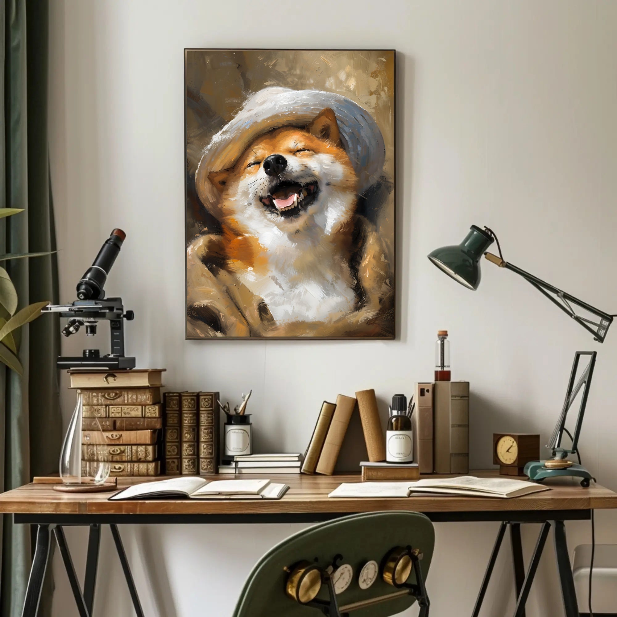 Whimsical Shiba Inu Dog in Hat Art Poster PosterGoat