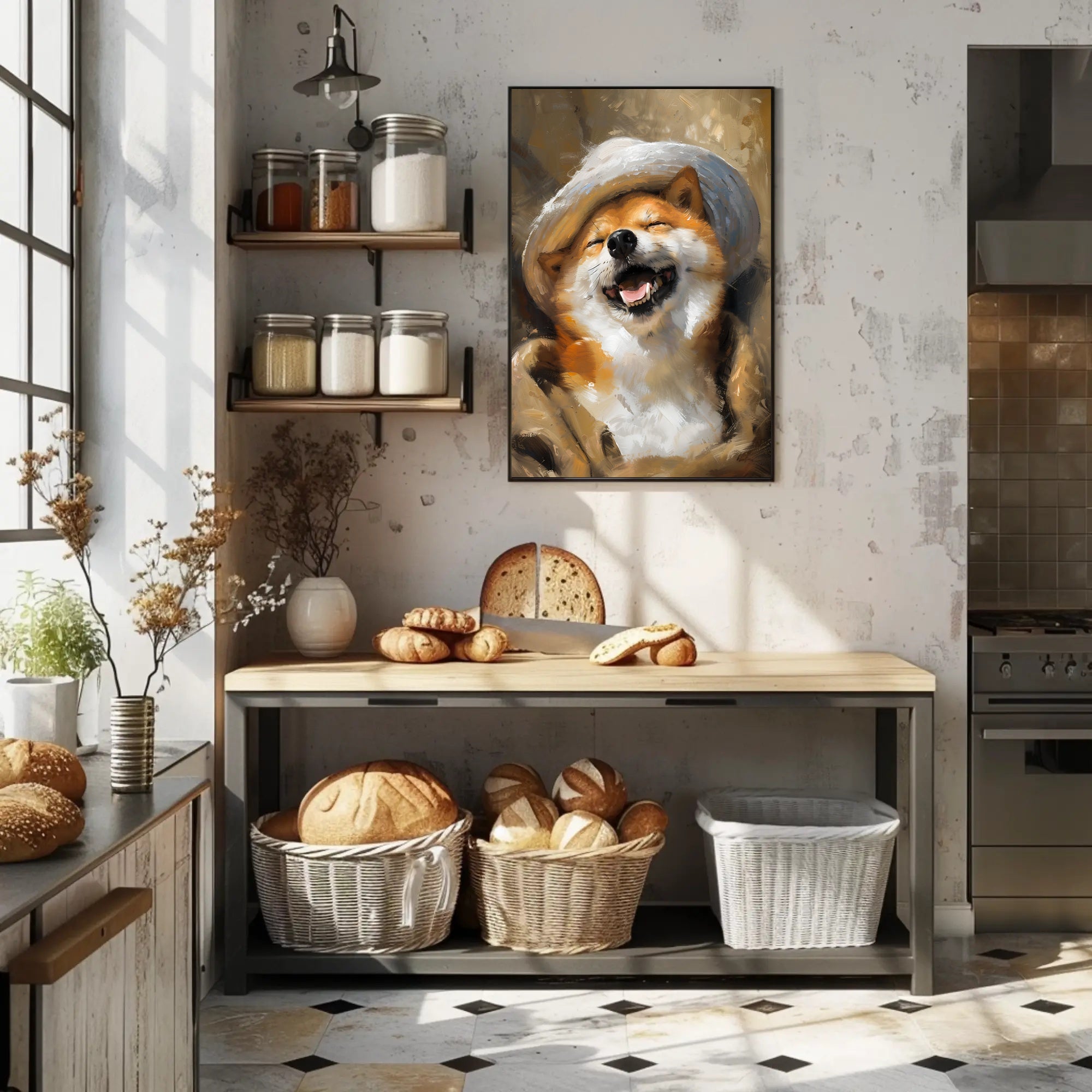 Whimsical Shiba Inu Dog in Hat Art Poster PosterGoat