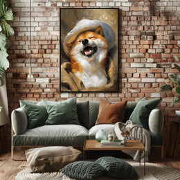 Whimsical Shiba Inu Dog in Hat Art Poster PosterGoat