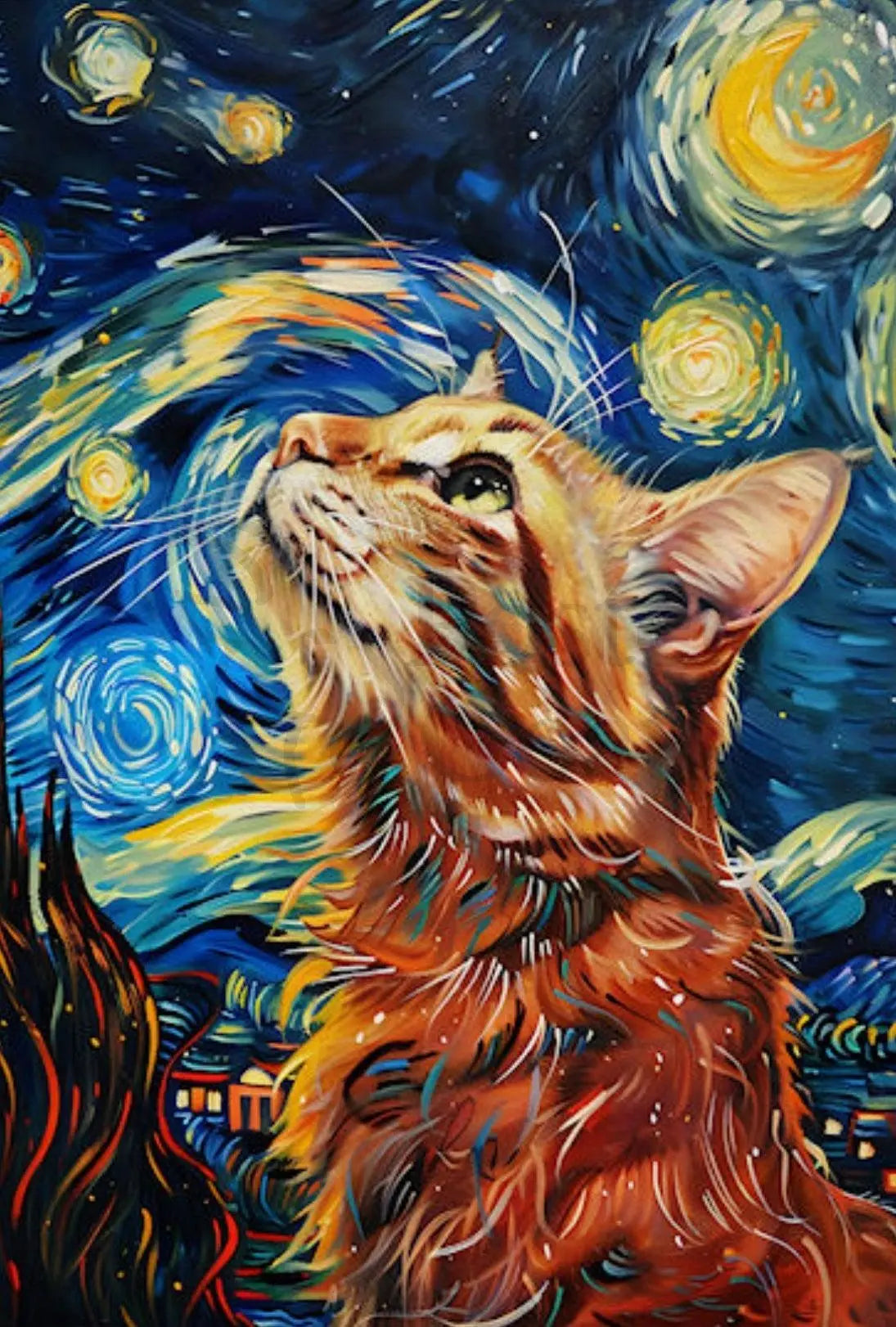 Whimsical Tabby in Starry Night Artistic Animal Poster PosterGoat
