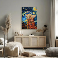Whimsical Tabby in Starry Night Artistic Animal Poster PosterGoat