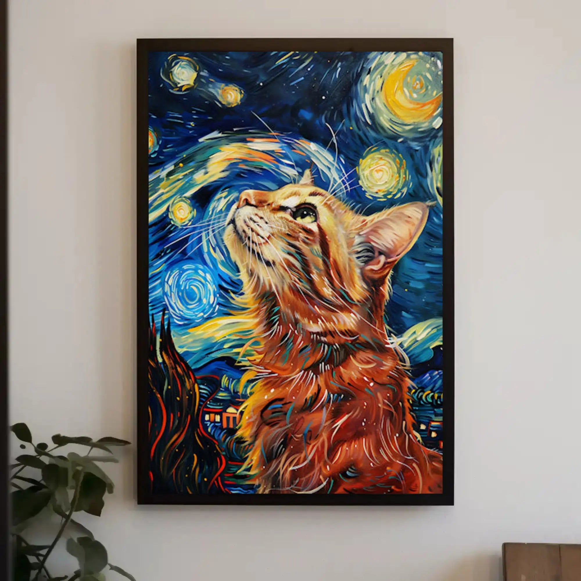 Whimsical Tabby in Starry Night Artistic Animal Poster PosterGoat