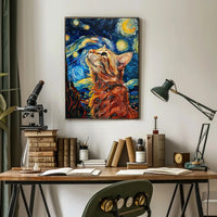 Whimsical Tabby in Starry Night Artistic Animal Poster PosterGoat
